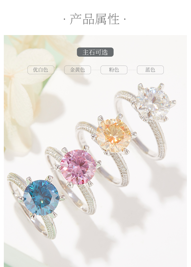 半壁江山S925银镀白金莫桑钻女戒3.0克拉D级 - 2
